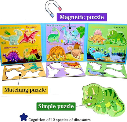Magnetic Puzzles for Kids Ages 1-3, Travel Toddler Puzzles Ages 2-4 Year, Dinosaur Activities Toy for Boys & Girls 3-5 yo - Learning Magnet Gift for Road Trip