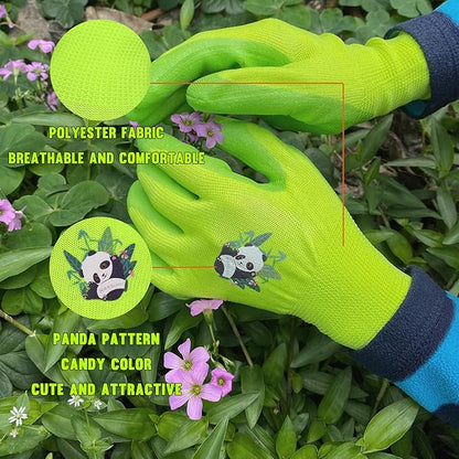 HANDLANDY 2 Pairs Kids Gardening Gloves, Toddler Children Garden Yard Work Outdoor Playing Gloves, Rubber Coating, for Girls Boys Youth (Size M, Green)