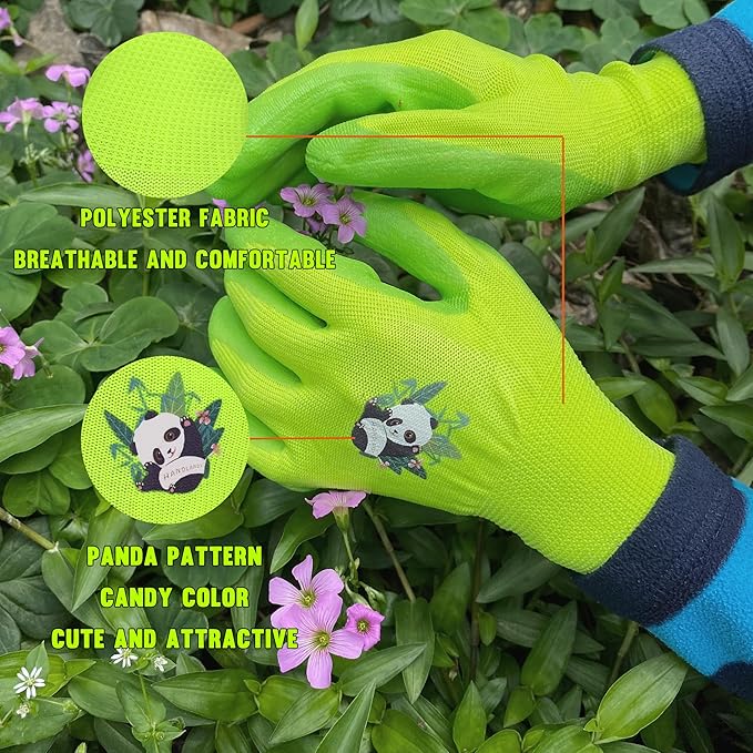 HANDLANDY 2 Pairs Kids Gardening Gloves, Toddler Children Garden Yard Work Outdoor Playing Gloves, Rubber Coating, for Girls Boys Youth (Size XXL, Green)