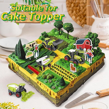 Oriate Kids Farm Toys Realistic Tractor Vehicle Playset, Diecast Car Set Educational Mini Farm Animals with Flatbed Trailer, Birthday Gift for Children 3 Year Old
