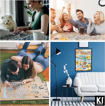KI Puzzles 500-Piece Jigsaw Puzzle – Aromatherapy Blueboard with Candle – Cozy Olivia Gibbs Breakfast View – 24x18 Relaxing Hygge Puzzle for Adults & Teens
