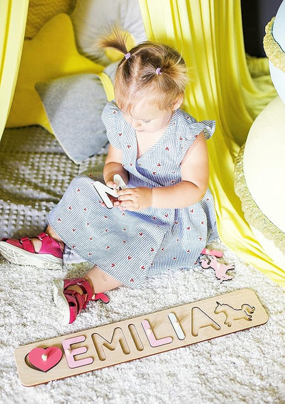 Personalized Wooden Name Puzzle Baby Name Puzzle Customized Educational Toys for Toddler Sensory Toys 1st Birthday Girl Custom Gifts for Kids Personalized Baby