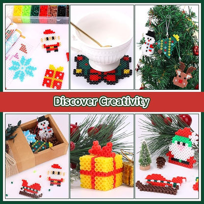 Pllieay 4300PCS Christmas Fuse Beads Kit, 5MM Melty Beads Set, Iron Melting Beads with Pegboards,Ironing Paper and Keychain Accessories, Arts and Crafts Set for Kids Boys Girls Christmas Birthday Gift