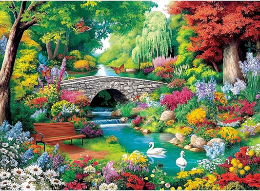 300 Piece Puzzle for Adults,Riverside Animal Puzzle for Kids Teen Adults,Spring Flower Landscape Jigsaw Puzzle 300 Piece,Interlock Perfectly Letter on Back,Family Activity Game Nights Gifts,20.5x15 in