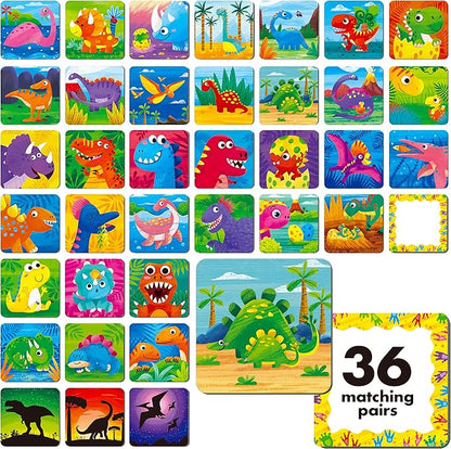 Memory Matching Game, 72 PCS Dinosaurs Matching Cards for Toddlers 36 Pairs Memory Cards Educational Toys for Preschool 4 5 6 Years Old