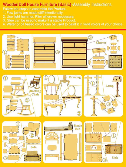 StonKraft Wooden 3D Puzzle Doll House - Home Decor, Construction Toy, Modeling Kit, School Project - Easy to Assemble (Doll House with Furniture)