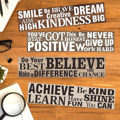 BeYumi Positive Sayings Border Trim - 80Pcs Back to School Wood Grain Farmhouse Positive Sayings Straight Bulletin Board Borders Grainy Motivational Inspirational Quota School Offices Chalkboard Decor