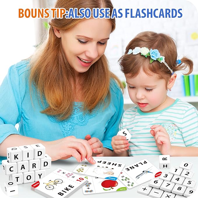 Matching Letter Games,Learning Educational Toys 2 in 1, Numerical Equality Games,Alphabet Spelling Reading Flash Cards,Early Education Gift Toys for 3,4,5,6,7 Year Olds (Navy Blue)