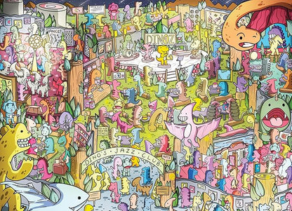 Cross & Glory - Jurassic Jive: A Night of Dino Jazz - 1000 Piece Jigsaw Puzzle for Adults & Kids 12+ & Kids | Whimsical Prehistoric Jazz Club Theme with Colorful Dinosaurs