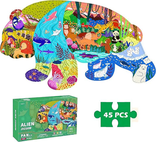 Floor Puzzles for Kids Ages 3-5, 4-6, Big Pieces Jumbo Puzzles Colorful Animal Shaped Puzzle Learning Educational Toys Games Gifts for Children(Panda-45 Pieces)
