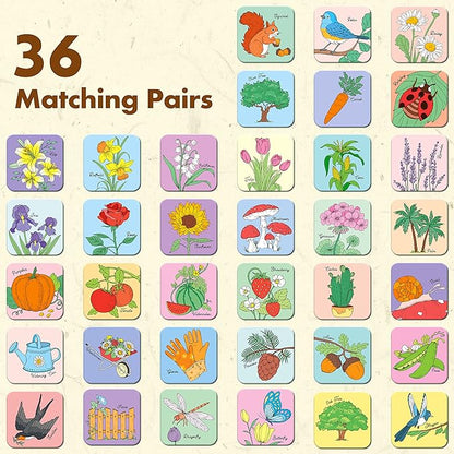 Memory Matching Game, 72 PCS Grow A Garden Matching Cards for Toddlers 36 Designs Memory Cards Educational Toys for Preschool 4 5 6 Years Old