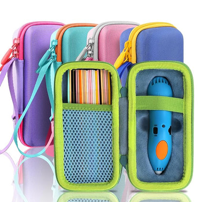 co2CREA Hard Case for 3Doodler Start+ Essentials (2024) 3D Pen Set - Storage Organizer with Custom Slots for Art Activity Set, Printing Filament Refill and USB Charger, Light Blue Case + Green Zipper
