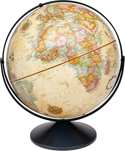 Replogle Eureka 16 inch desktop globe with up to date antique raised relief map and full swing gyromatic assembly. The beautiful antique color globe ball and vast amount of up-to-date information will peak the interest of any geographical connoisseur o...