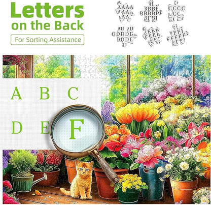 Blueforest 300 Piece Jigsaw Puzzle for Adults - Cute Kitten & Flower Garden, 17x11 Inch, Fun & Relaxing Adult Puzzles for Stress Relief