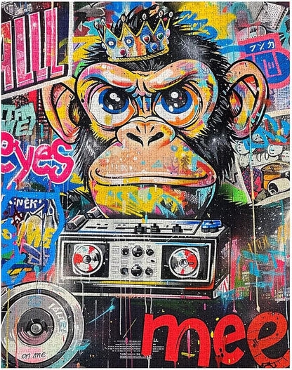 Tucocoo 1000 Piece Jigsaw Puzzles for Adults Graffiti Monkey Painting Jigsaw Puzzle Colorful Street Art Radio 1000 Pieces Puzzles for Challenging Family Activity Game Banksy Art DIY Puzzle Wall Decor