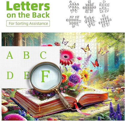Blueforest 500 Piece Jigsaw Puzzle for Adults - Unique Shape Pieces | Magical Forest Book with Flowers & Butterflies | 23x15 Inches Challenging Fun Puzzle