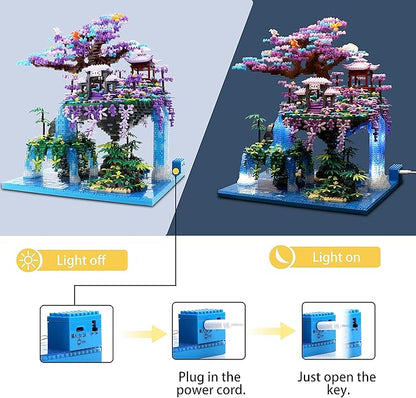 The Moon Palace Chinese Architecture Micro Building Blocks Set with LED Lights, 4574PCS Cherry Blossom Tree Model Kit, Collectible Cultural Gift for Adults & Teens