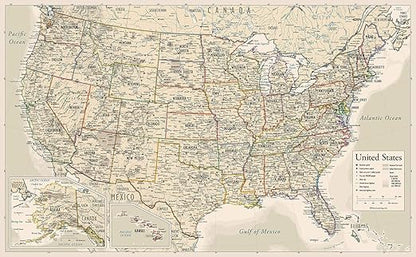Antique Laminated World Map & US Map Poster Set - 18" x 29" - Wall Chart Maps of the World & United States - Made in the USA - (LAMINATED, 18" x 29")