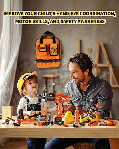36Pcs Kids Tool Set, Toddler Tool Construction Toys with Belt & Electronic Drill for Boys Girls 3-5, Sturdy Tool Bag Suitable for Outdoor Use