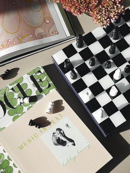 Printworks Art of Chess – Black & White Wooden Chess Set with Acrylic Board – Stylish Coffee Table Game for Adults & Kids Ages 5+ – Multilingual Instructions Included