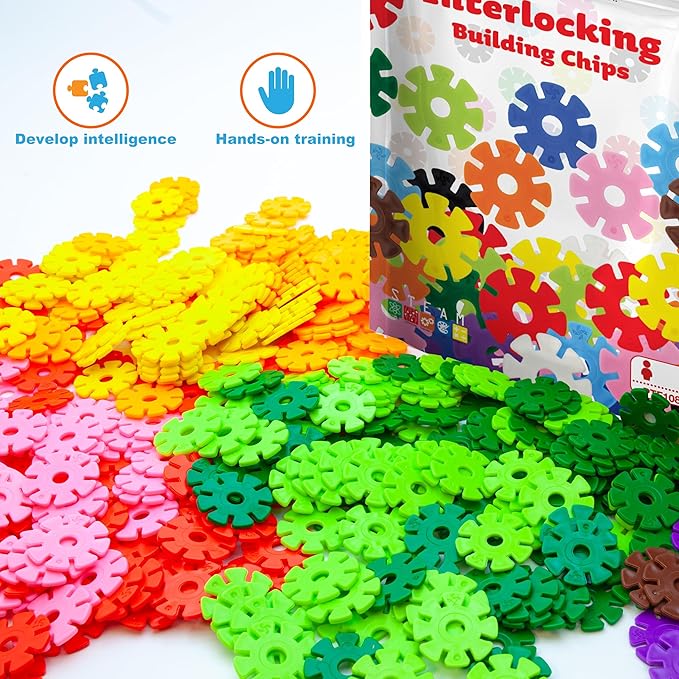 PicassoTiles Building Chip Interlocking Disc Construction Blocks in Light Blue Color STEM Learning Early Education Toy Engineering Playset Child Brain Development for Toddlers Child Kids Age 3+ PTF108