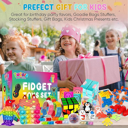 120 Pcs Fidget Toys Pack, Pop Sensory Party Favors Set Gifts for Kids Adults Boy Girl Stocking Stuffers Autistic Bulk Goodie Bag Filler Treasure Box Classroom Prizes School