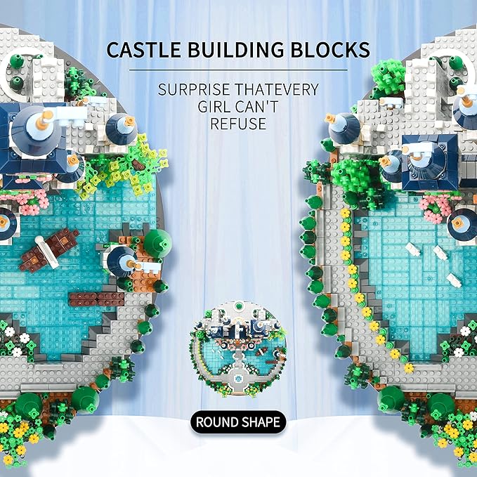Magic Princess Blue Castle Micro Building Blocks for Adults Mini Building Kit, Creative Display Gift for Women and Kids Ages 14+ 3600 PCS