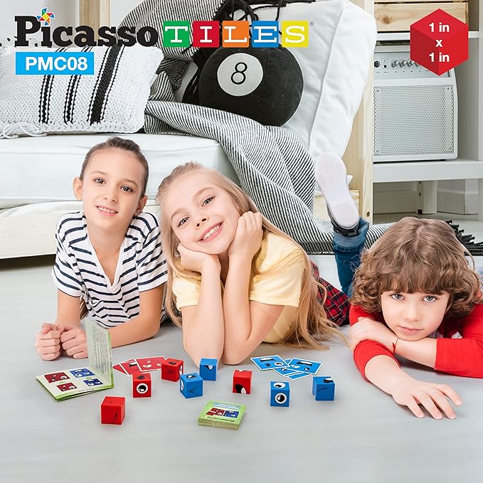 PicassoTiles Magnetic Expression Puzzle Toy Building Block Mix & Match Cubes Cubes Magnet Sensory Toys Pre-School Gifts Educational STEM Learning Kit for Kid, Baby Toddler Age 3 and Up 8 Pieces PMC08