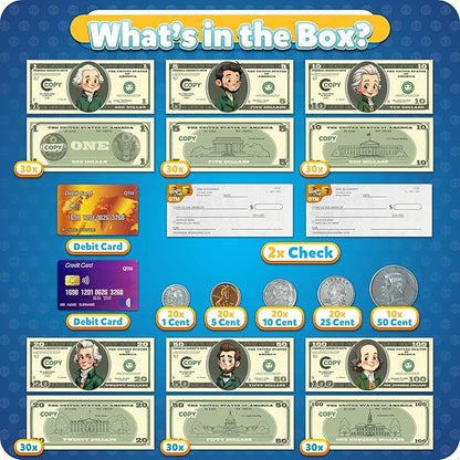 Play Money for Teaching, Pretend Money for Kids Cash Register, Fake Money Toy, Homeschool Supplies Essentials Organization, Math Manipulatives