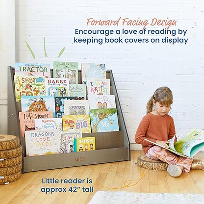ECR4Kids Single-Sided Book Display, Classroom Bookshelf, Grey Wash