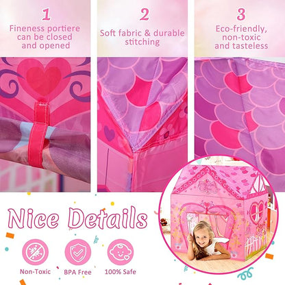 Kids Princess Castle Pink Tent, Indoor/Outdoor Playhouse, 37 * 28 * 40 Inch, Big Enough for 2-3 Little Children