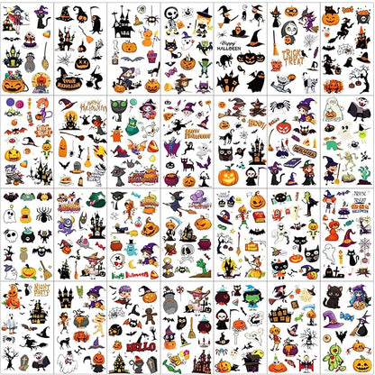 380+ PCS Halloween Temporary Tattoos for Kids, 30 Sheets Creative Design Halloween Tattoos for kids Halloween Party Decorations, Pumpkin Tattoo Stickers Halloween Gifts for kids for Halloween Makeup