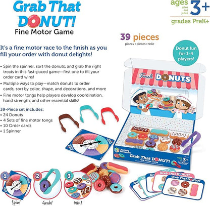 Learning Resources Grab That Donut! Fine Motor Game - Toddler Food Bakery Toys, Board Games, Color Sorting, Gifts for Boys and Girls, Hand Eye Coordination, Preschool Sensory Activities