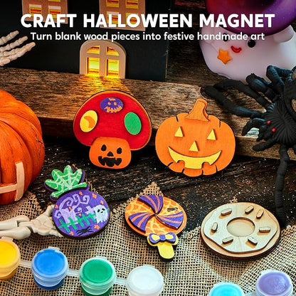 JOYIN 12 pcs Wooden Magnets, Painting Craft for Boys and Girls, Spring and Rainy Day Activities Kit, Craft Toys Gifts for Kids Birthday Easter