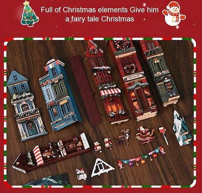 DIY Christmas Book Nook Kit, Wooden Dollhouse Kit with Dust Cover,Tiny Diorama House Building Set Booknook Bookshelf Insert Decor Alley Creative Idea Gifts for Aduls Bookends Model(Christmas Street)