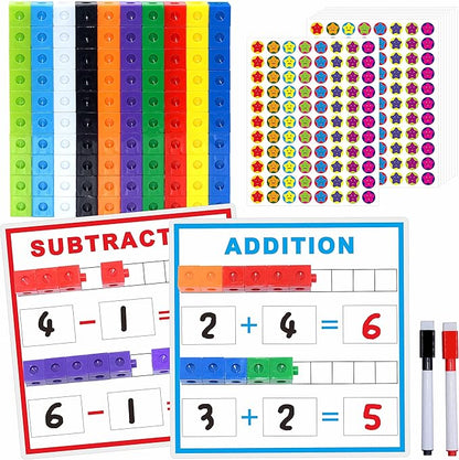 SpriteGru Math Linking Cubes, Math Cubes Manipulatives with Activity Cards Linking Cube Math Counters for Kids Kindergarten Learning Activities