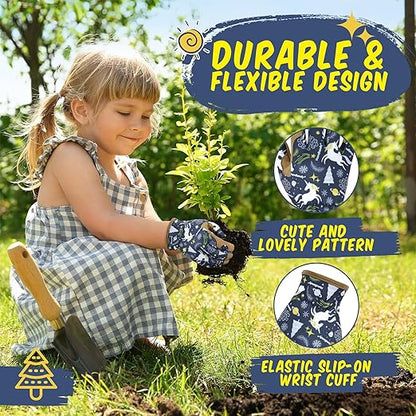 HANDLANDY Kids Genuine Leather Gardening Gloves for ages 3-11, Children Toddler Work Outdoor Playing Gloves for Boys Girls Gift (Small (for age 2-4), Blue)
