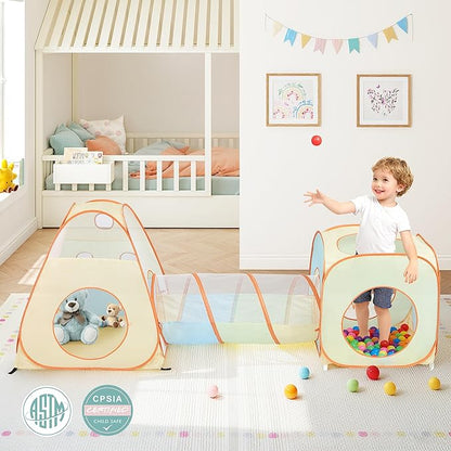 UTEX Kids Play Tent with Tunnel, 3 in 1 Pop Up Play Tent, Play Crawl Tunnel for Toddler, Boys, Girls, Indoor& Outdoor Play House Target Game with 6 Dart Balls