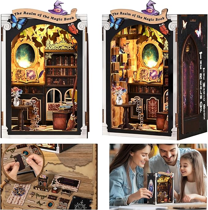 ISSEVE Book Nook Kit, DIY Miniature House Kit for Adults Teen Beginners, Dollhouse Mini Booknook Kits, Tiny House Bookshelf Decoration, 3D Wooden Puzzles Crafts Gifts (Magic Book House)