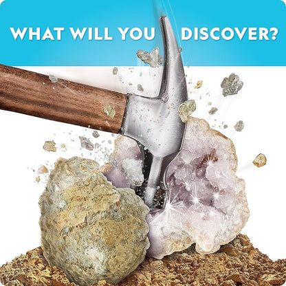 NATIONAL GEOGRAPHIC Break Open 15 Premium Geodes Science Kit - Goggles, Detailed Learning Guide, 3 Display Stands, Great STEM Science Toy & Educational Gift