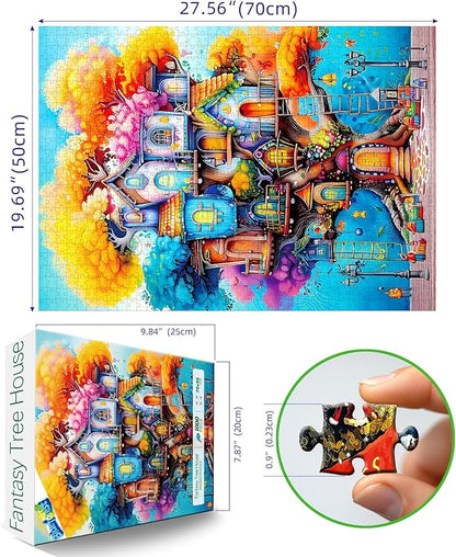 Blueforest 1000 Piece Jigsaw Puzzle for Adults - Magical Treehouse Fantasy Art with Autumn Forest, Vibrant Colors & Puzzle Design, Challenging Adult Puzzle for Display (27.5x19.7 Inches)