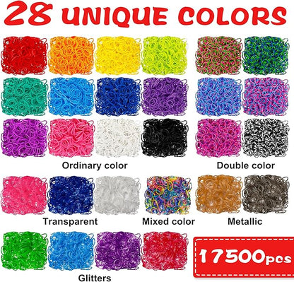 INSCRAFT 17500+ Rubber Loom Bands with 3 Layer Container, 28 Colors, 600 S-Clips, 352 Beads, 40 Cartoon Pendant, Bracelet Making Refill Kit for Kids