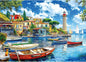 1000 Piece Jigsaw Puzzle for Adults Seaside Harbor Colorful Houses Lighthouse Sailboats Scene Beautiful Mediterranean Sea Landscape Challenging Coastal Village Puzzle for Adults Families27.6 x19.7