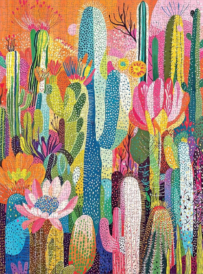 Cross & Glory - Cactus Inferno: The Desert in Bloom - 1000 Piece Jigsaw Puzzle for Adults | Vibrant Desert Cactus Puzzle | Best New Abstract Puzzle Challenge