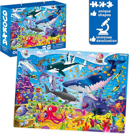 QUOKKA 300 Pieces Puzzles for Kids Ages 8-10 - 3X Set Floor Jigsaw Puzzles - Toy for Learning Ocean & Vimel & Bugs for 10-12 Year Old – Jigsaw Educational Game Gift for Boys and Girls