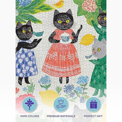 Cross & Glory - The Whiskered Tea Society - 1000 Piece Jigsaw Puzzle for Adults | Whimsical Cat Puzzle | Charming Garden Tea Party Scene