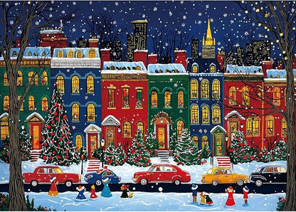 Vintage Winter Christmas City Jigsaw Puzzle 1000 Pieces for Adults with Back Letters - Snowy Nightscape with Santa Claus Trees Cars Family Challenge Gift Game Night Size (27.6x19.7) Inch