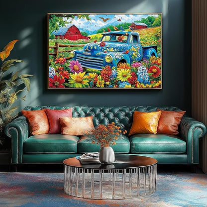 500 Piece Puzzles for Adults & Family - Songbirds Farm Jigsaw Puzzle with Recycled Cardboard | Vintage Truck, Red Barns & Wildflowers | 21x15 Inch Art Puzzle Gift