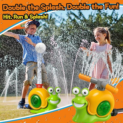 Water Sprinkler Baseball Toy for Kids Outdoor Play, 2 in 1 Snail Sprinkler with Bat and Balls, Backyard Lawn Pool Summer Game for Boys Girls Ages 4-8