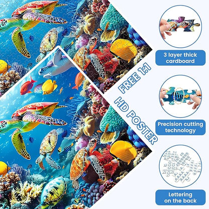 500 Piece Puzzle for Adults, Turtle Jigsaw Puzzles, Sea Animals Puzzles 500 Pieces, Birthday and Barious Holiday Party for Family Kids and Adults, Funny Puzzle for Adults, 20.5x15 in